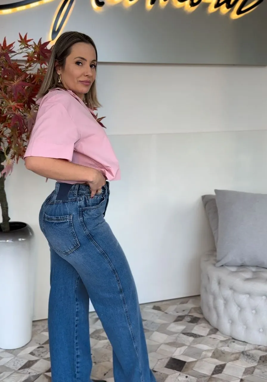 Calca wide alta Morena Rosa Ref 13441