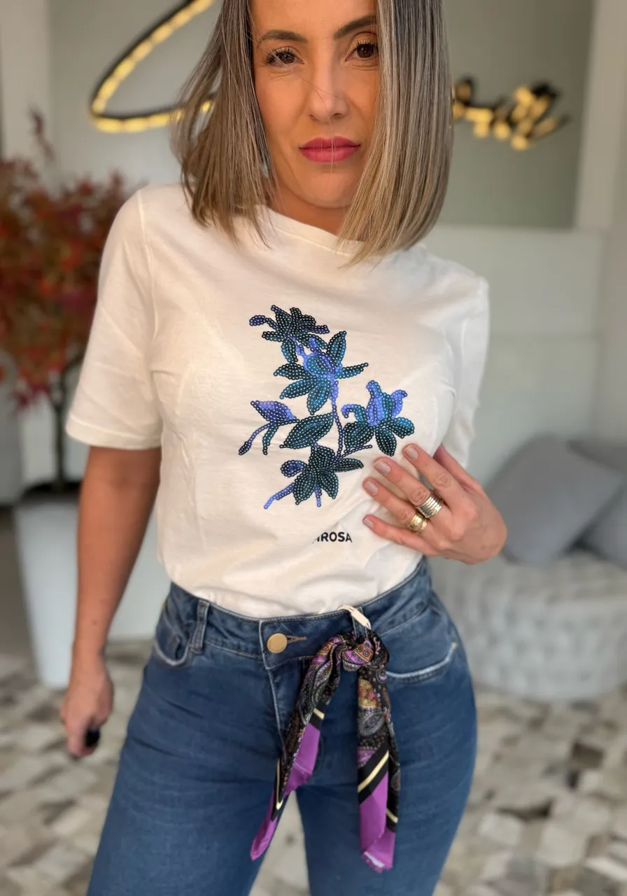 T-shirt Morena Rosa Estampa Paetê