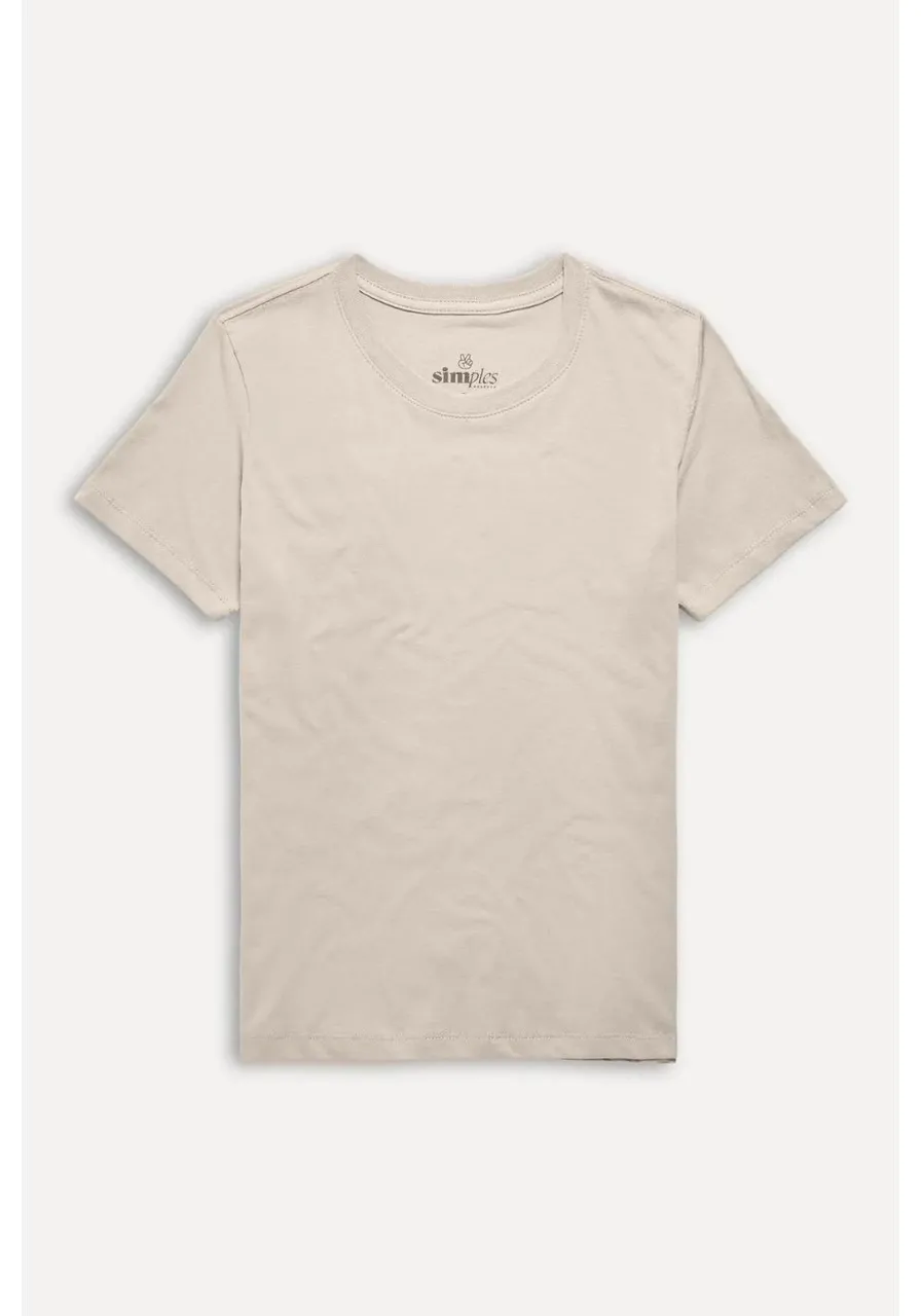 Camiseta Básica Gola Careca Bege