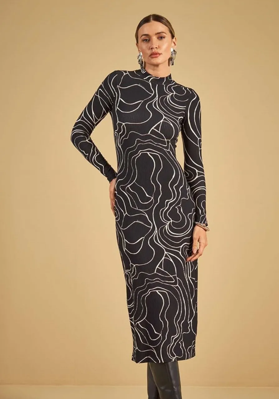 Vestido Slim Manga Longa Estampado Sommer 