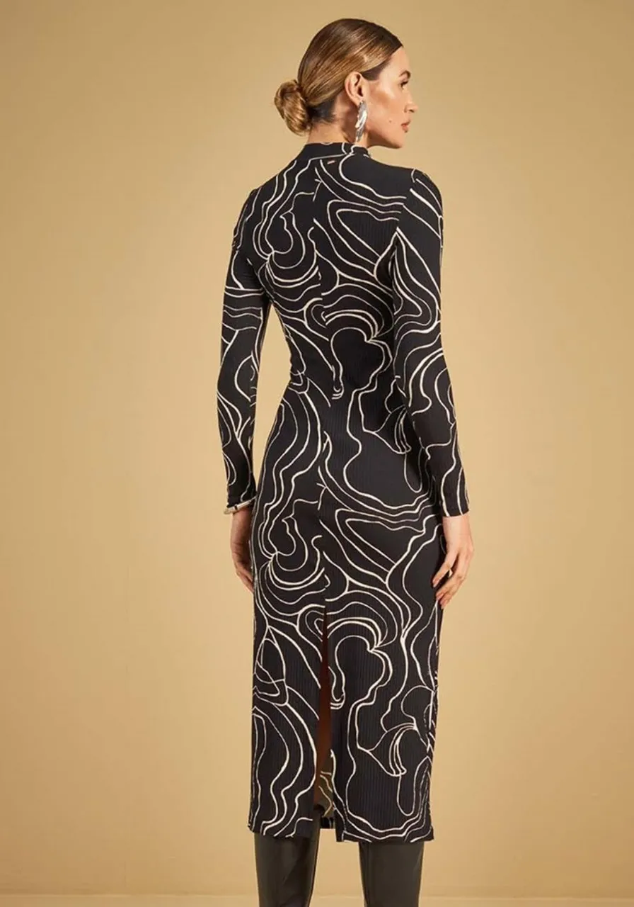 Vestido Slim Manga Longa Estampado Sommer 