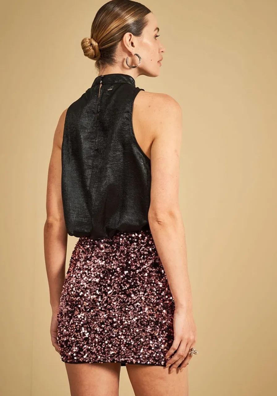 Blusa Decote Halter Metalizada 