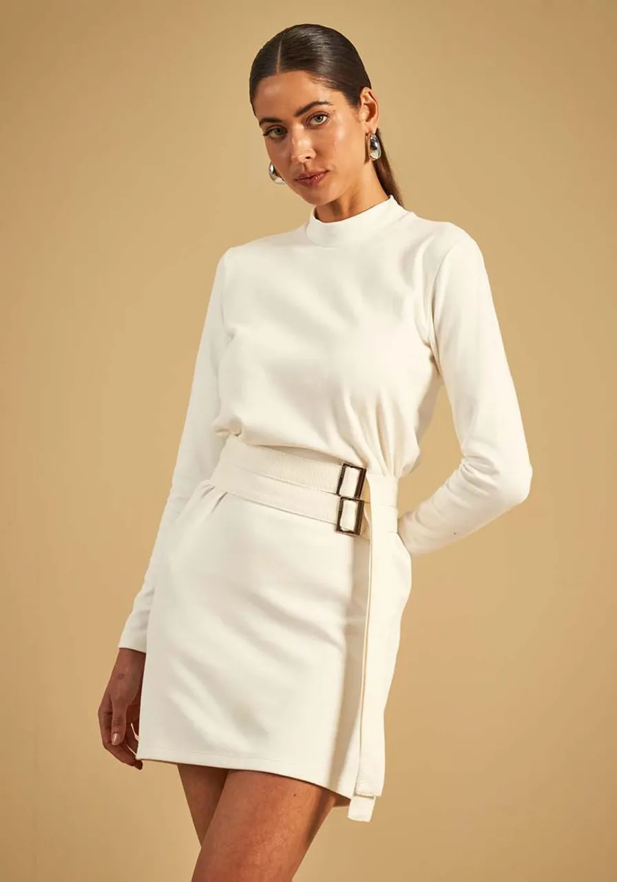 Vestido Mangas Longas Off White Sommer