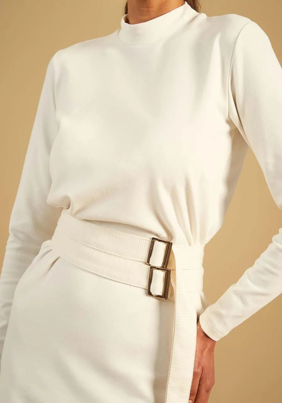 Vestido Mangas Longas Off White Sommer