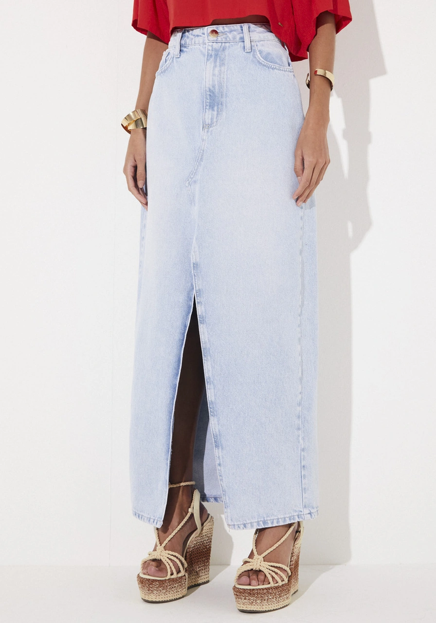 Saia Jeans Longa Com Fenda Sommer