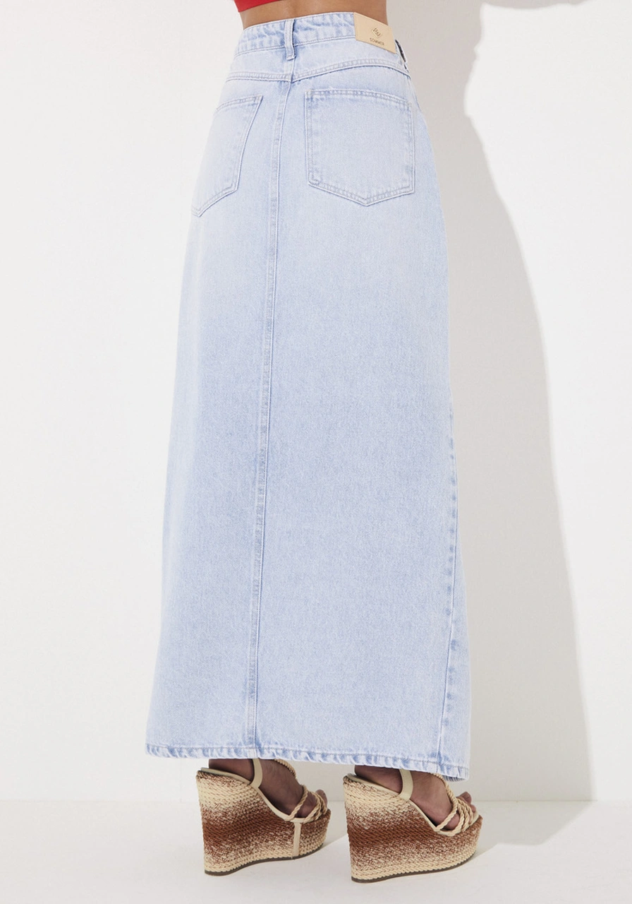 Saia Jeans Longa Com Fenda Sommer