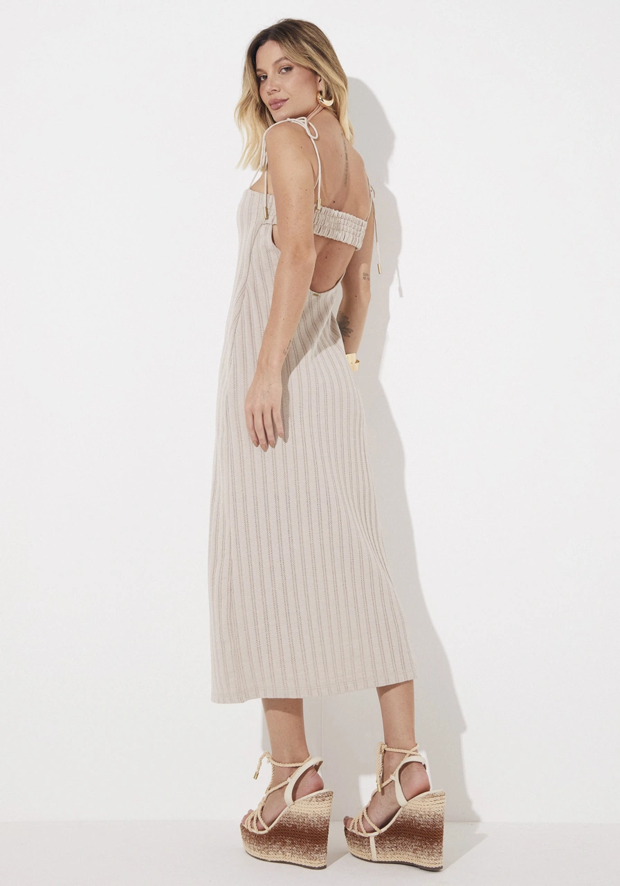 Vestido Midi Tricô Decote Reto