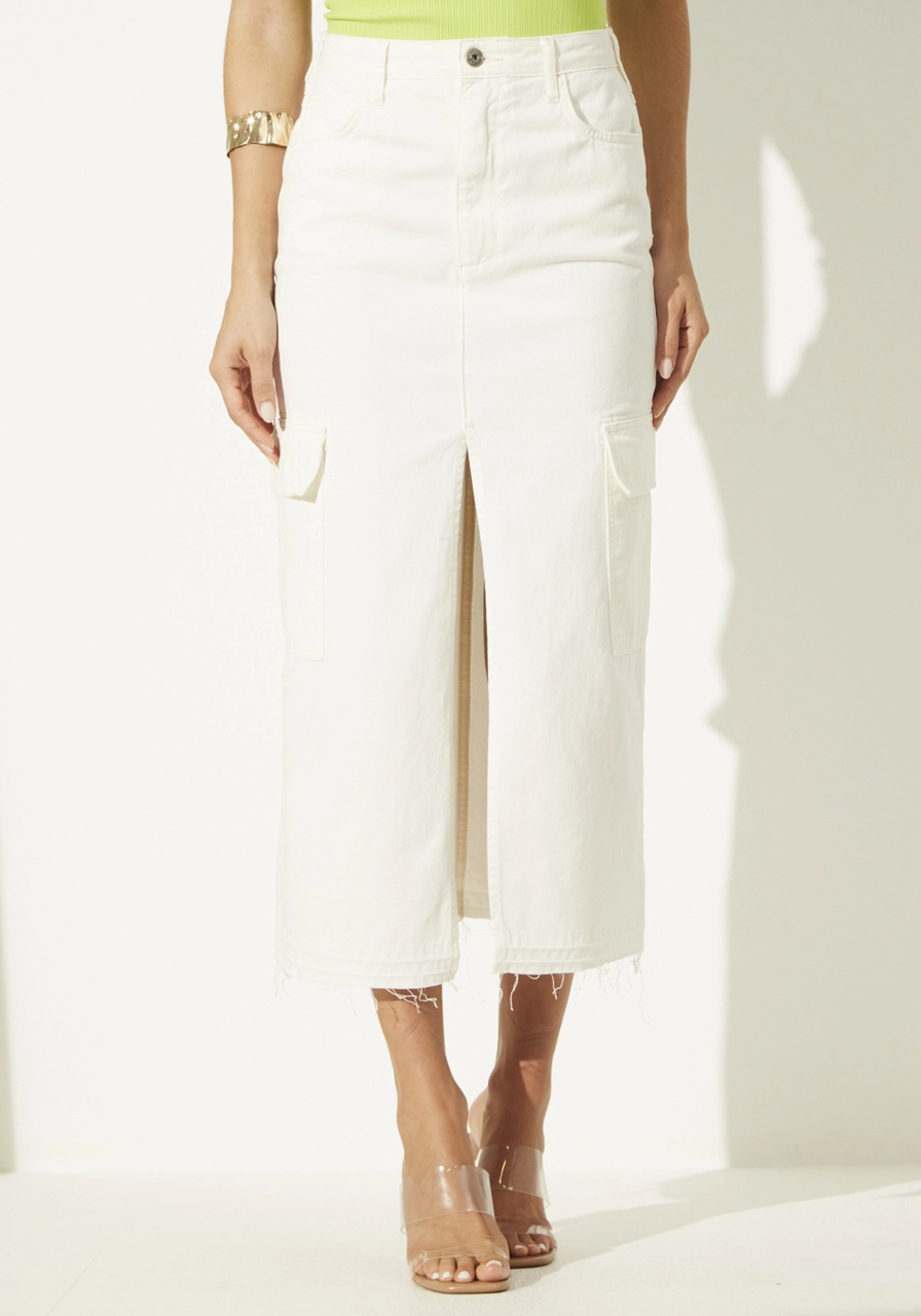 Saia Midi Em Sarja Fenda Sommer