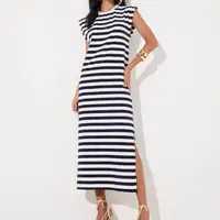 Vestido Longo Mangas Cavadas Listrado - imagem 3