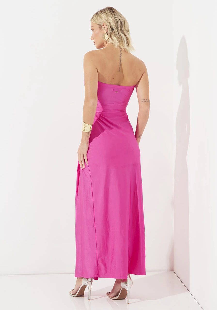 Vestido Midi Com Fenda E Franzidos