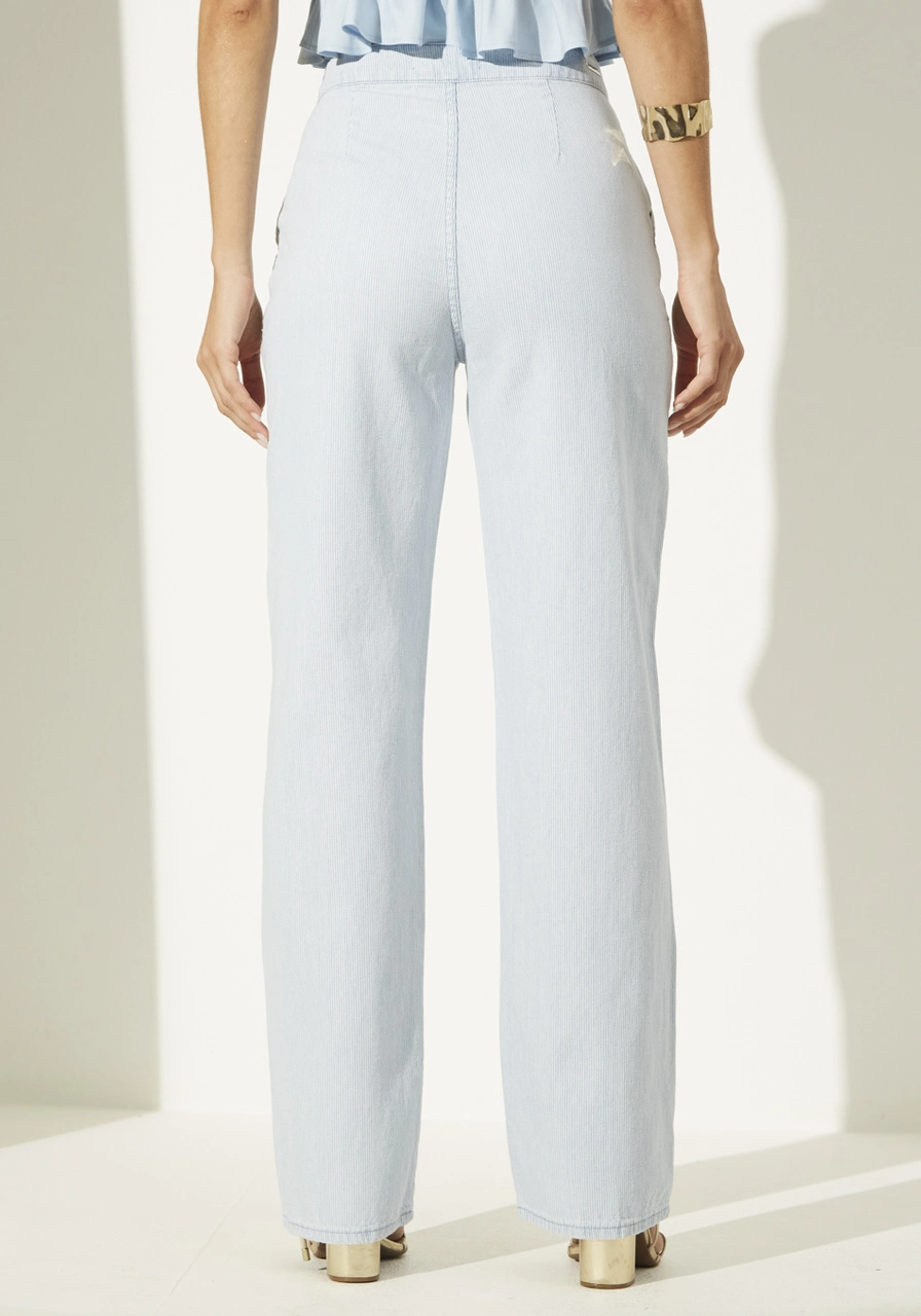 Calça Jeans Reta Straight Listras