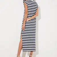 Vestido Longo Mangas Cavadas Listrado - imagem 1