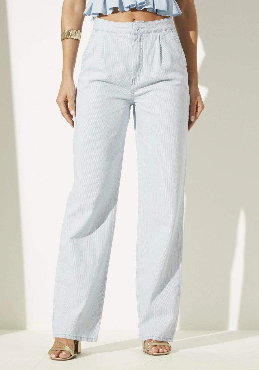 Calça Jeans Reta Straight Listras