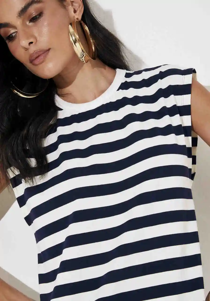 Vestido Longo Mangas Cavadas Listrado