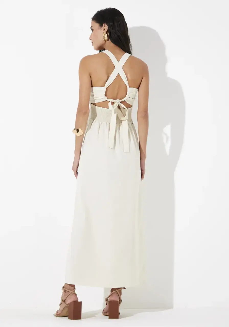 Vestido Linho Detalhe Bordado Sommer 