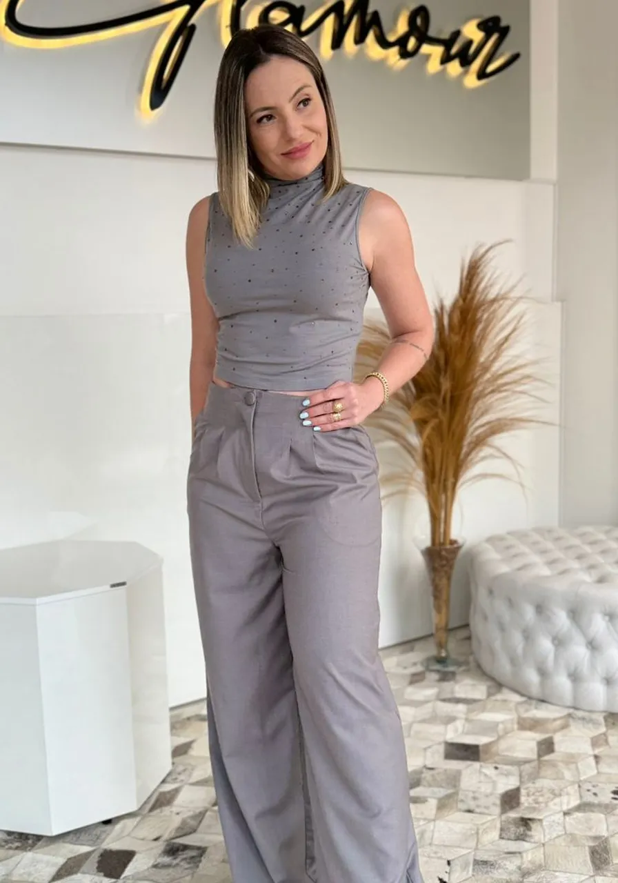 Blusa Com Aplicação Cinza Sommer Ref 14705