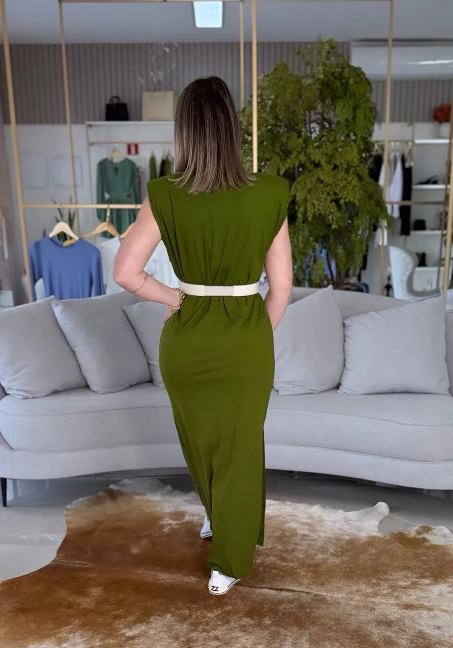 Vestido Sommer Com Ombreiras Verde Serrano Ref 14115