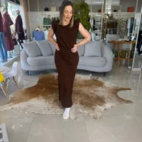 Vestido Sommer Com Ombreiras Marrom Nobuck Ref 14122 - imagem 3