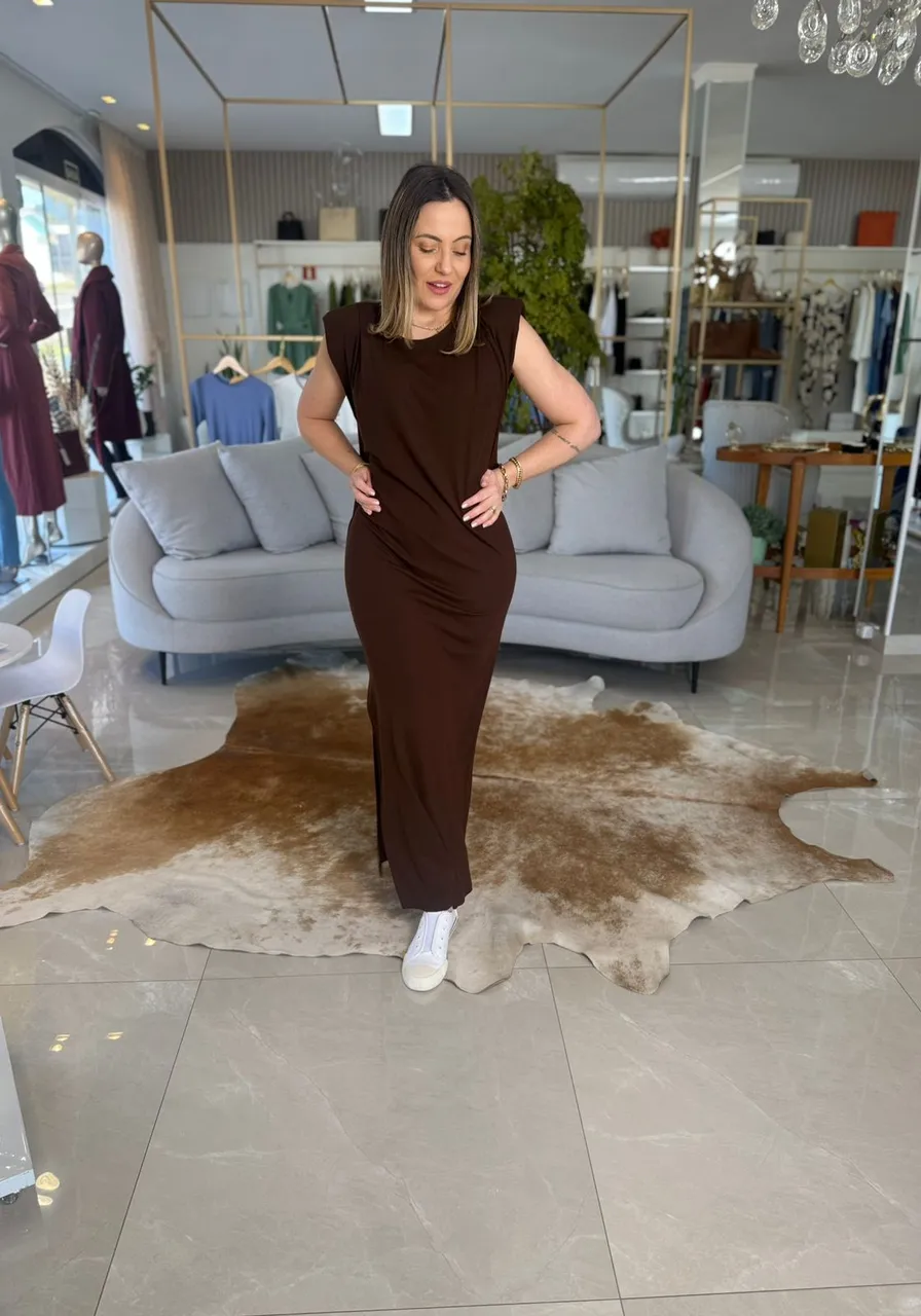 Vestido Sommer Com Ombreiras Marrom Nobuck Ref 14122