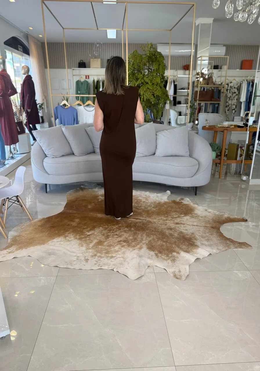 Vestido Sommer Com Ombreiras Marrom Nobuck Ref 14122