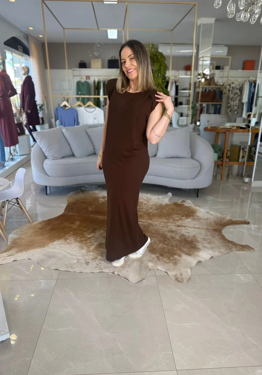 Vestido Sommer Com Ombreiras Marrom Nobuck Ref 14122