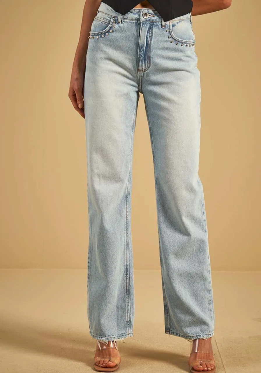 Calça Jeans Reta Com Aplicações Sommer 