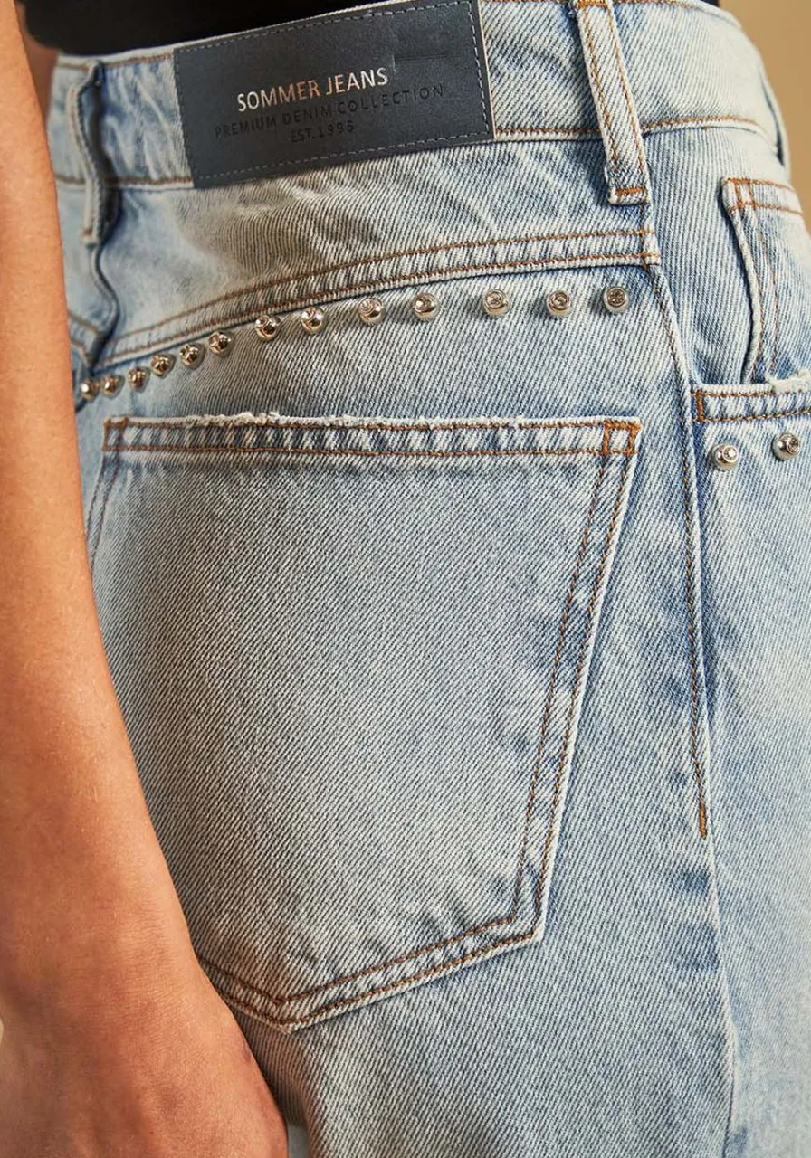 Calça Jeans Reta Com Aplicações Sommer 