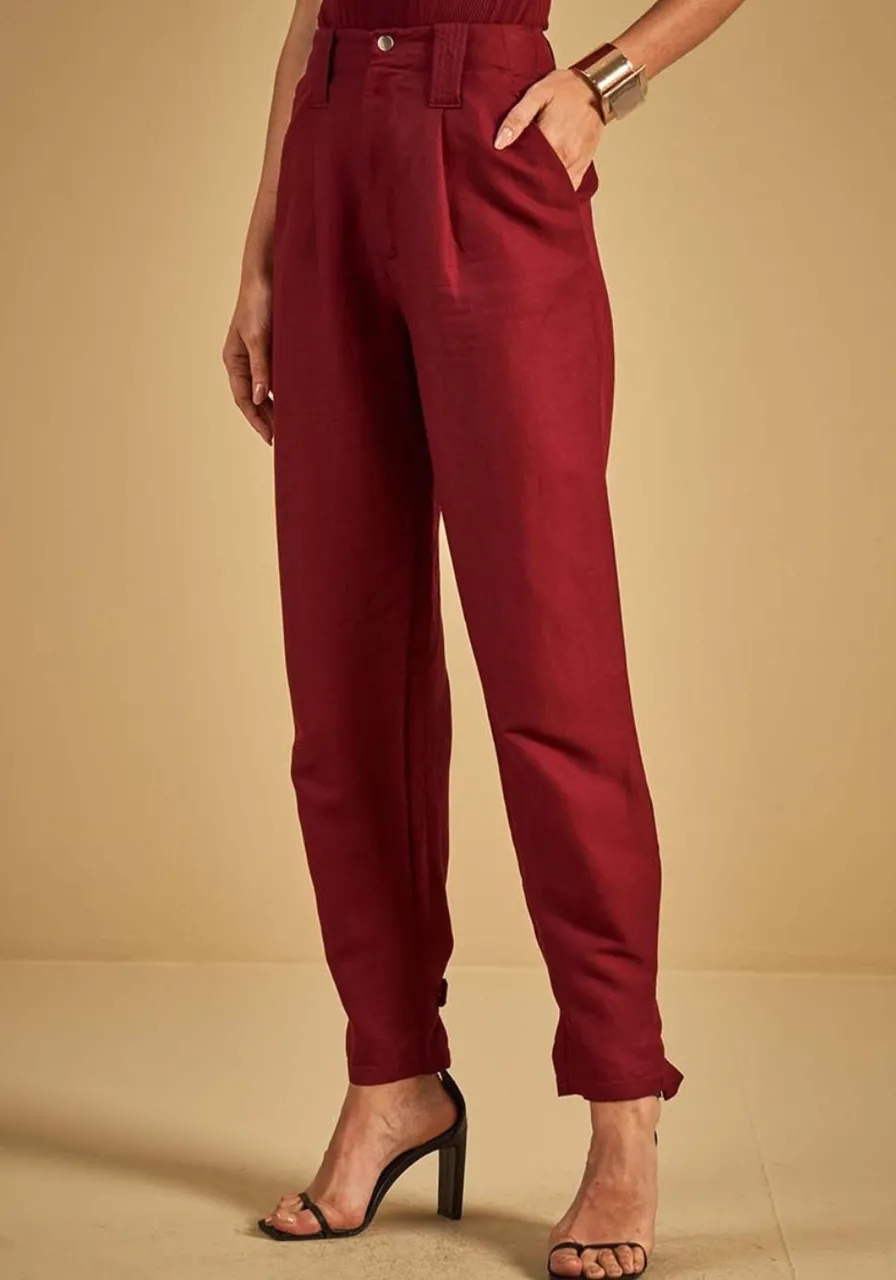 Calça Alfaiataria de Linho Bordo Bloodston