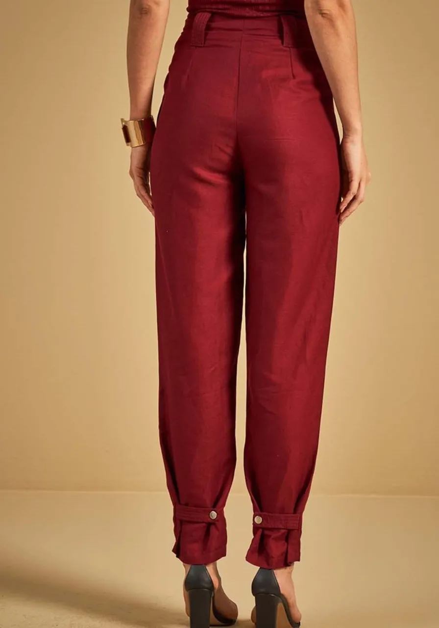 Calça Alfaiataria de Linho Bordo Bloodston