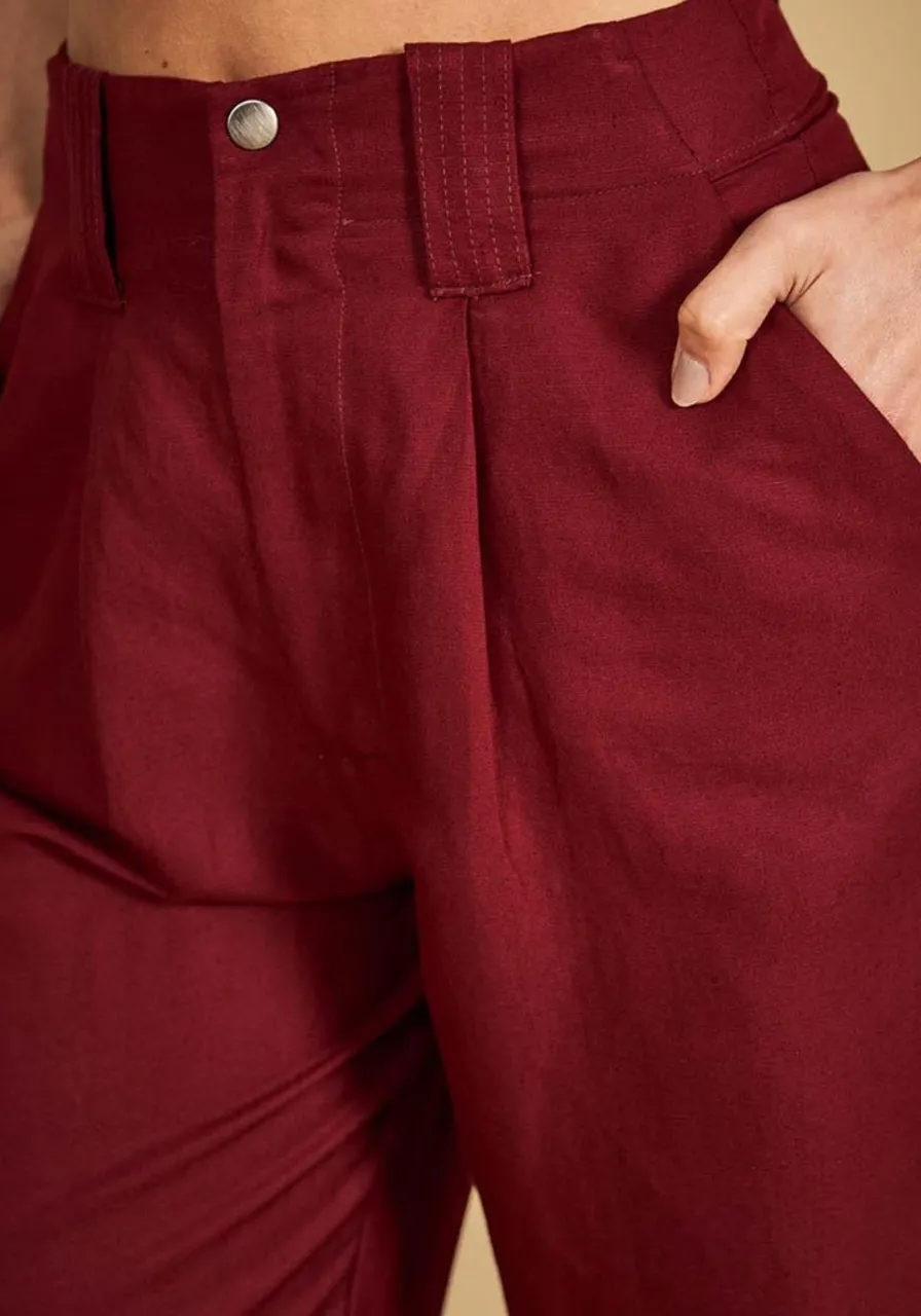 Calça Alfaiataria de Linho Bordo Bloodston