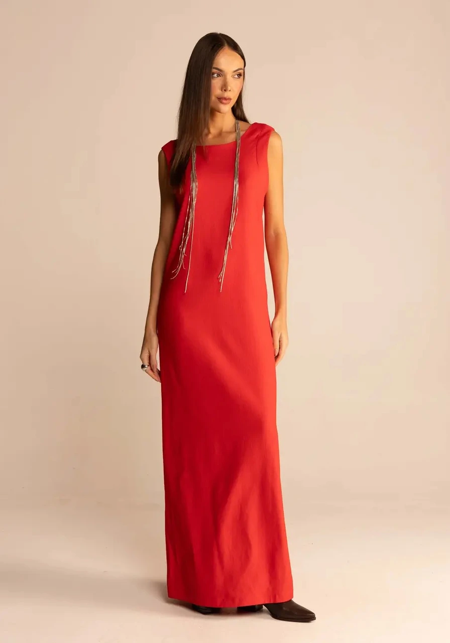 Vestido Linho Sommer Vermelho Mars Ref 14500