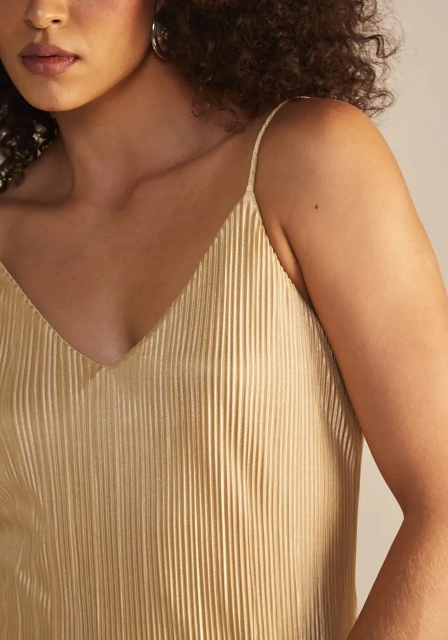 Vestido Longo Plissado Bege Sommer Ref 14335