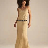 Vestido Longo Plissado Bege Sommer Ref 14335 - imagem 3