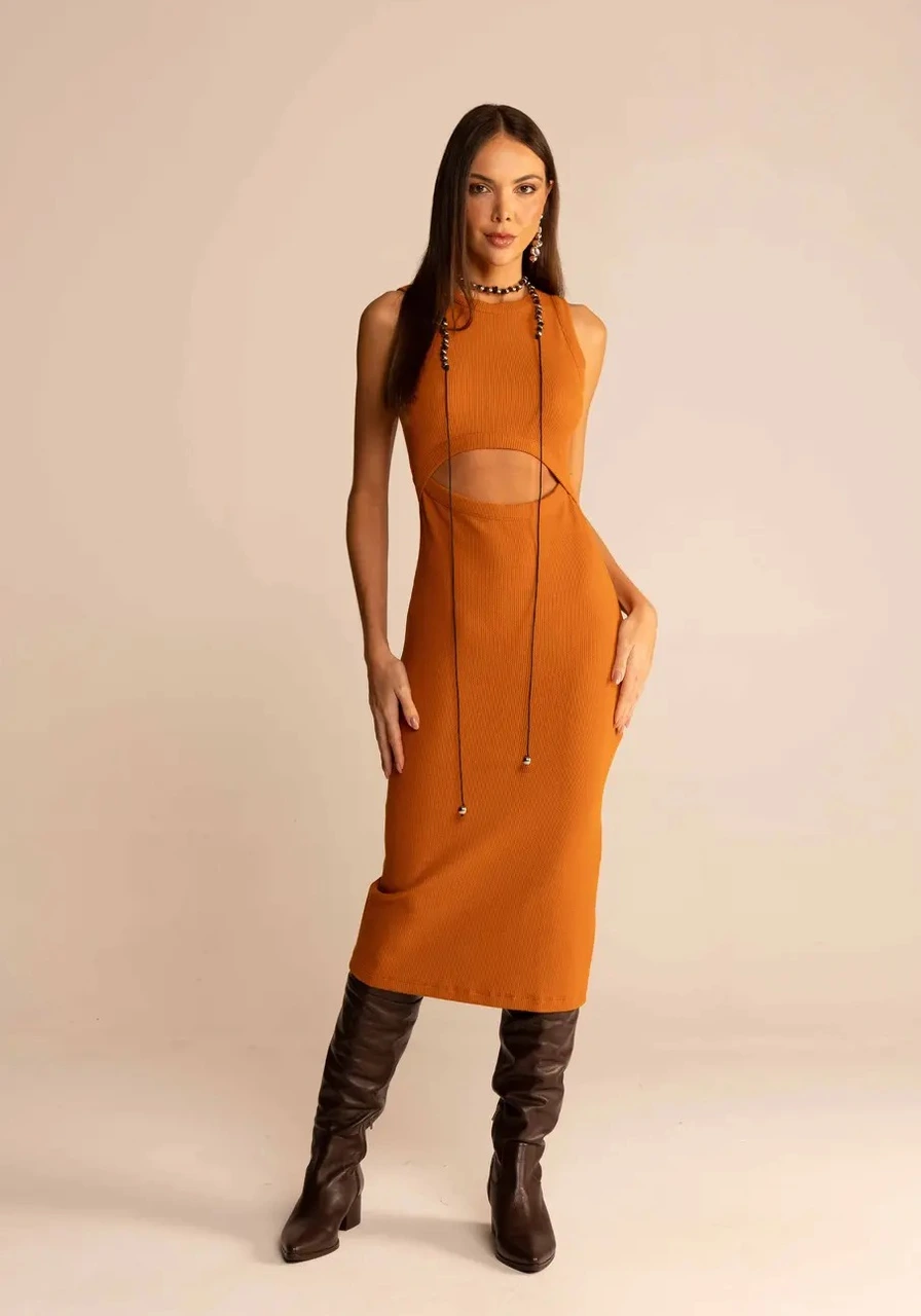 Vestido Cutout Marrom Cool Sommer Ref 14566