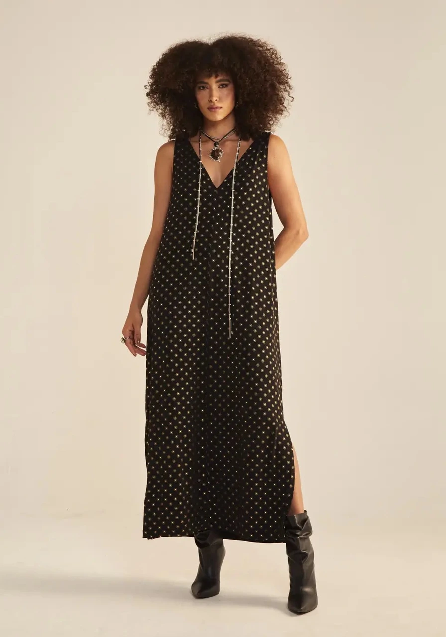 Vestido Reto Midi Com Fenda Sommer Ref 14571