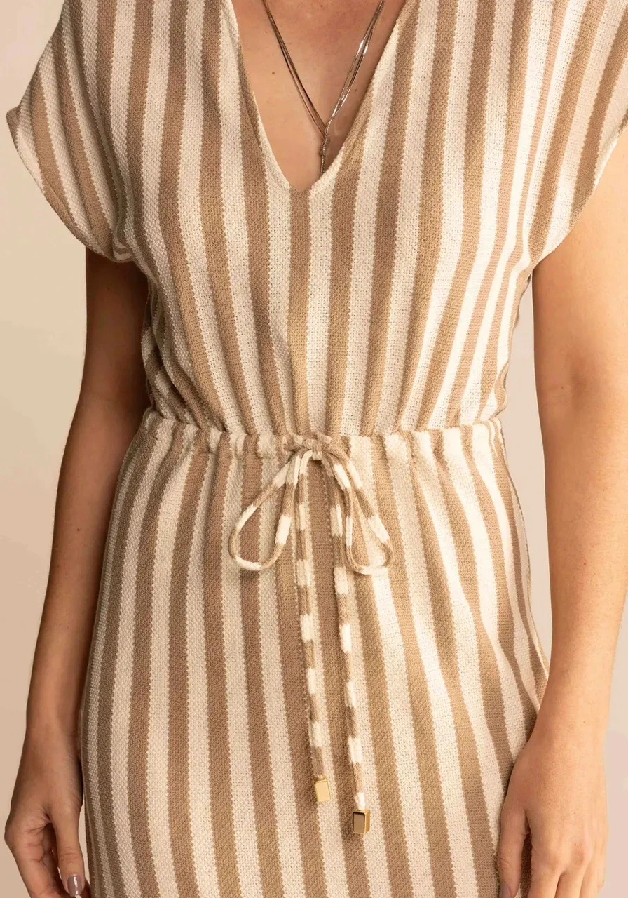 Vestido Midi Listrado Com Fenda Sommer Ref 14469