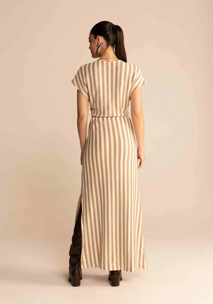 Vestido Midi Listrado Com Fenda Sommer Ref 14469
