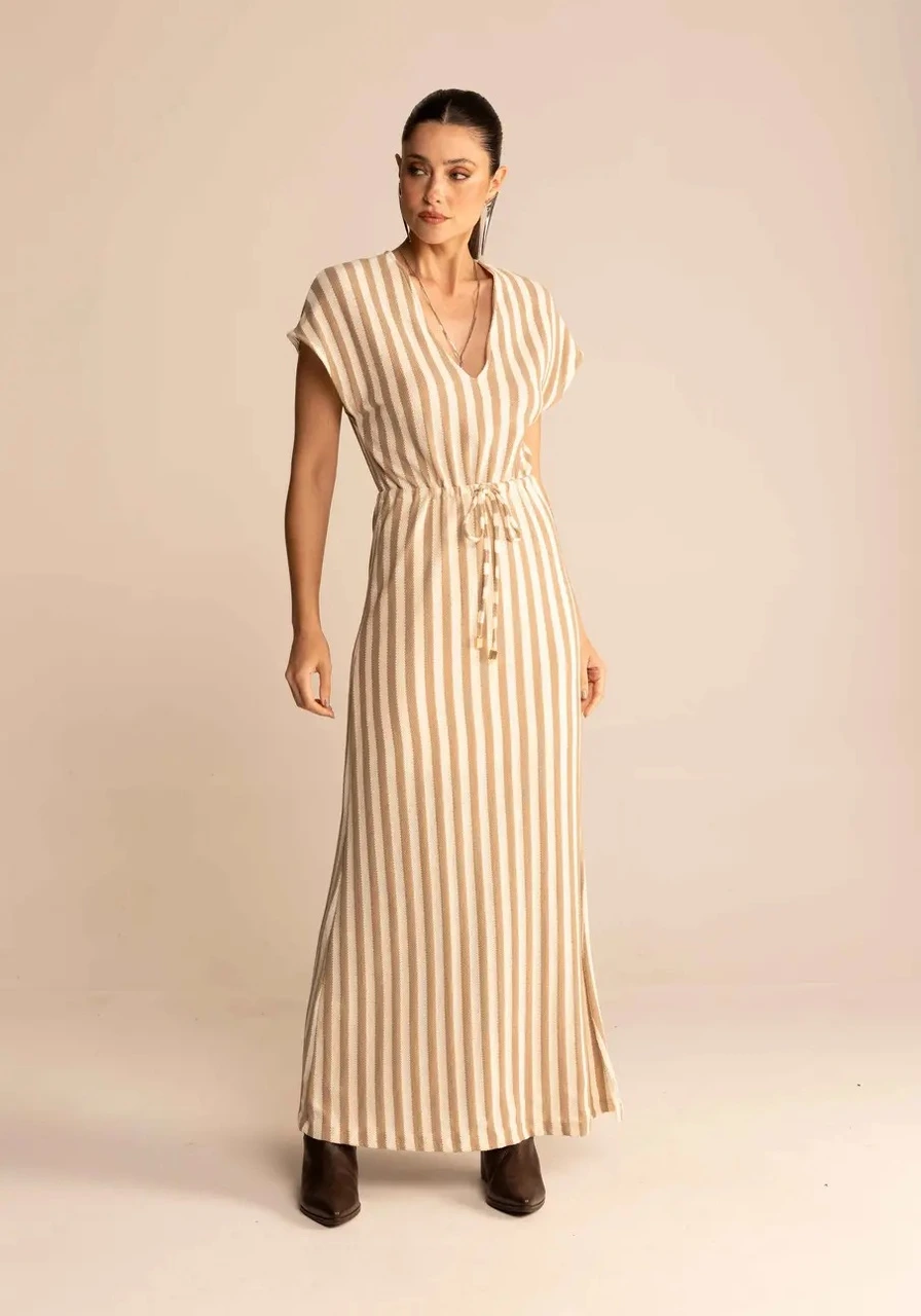 Vestido Midi Listrado Com Fenda Sommer Ref 14469