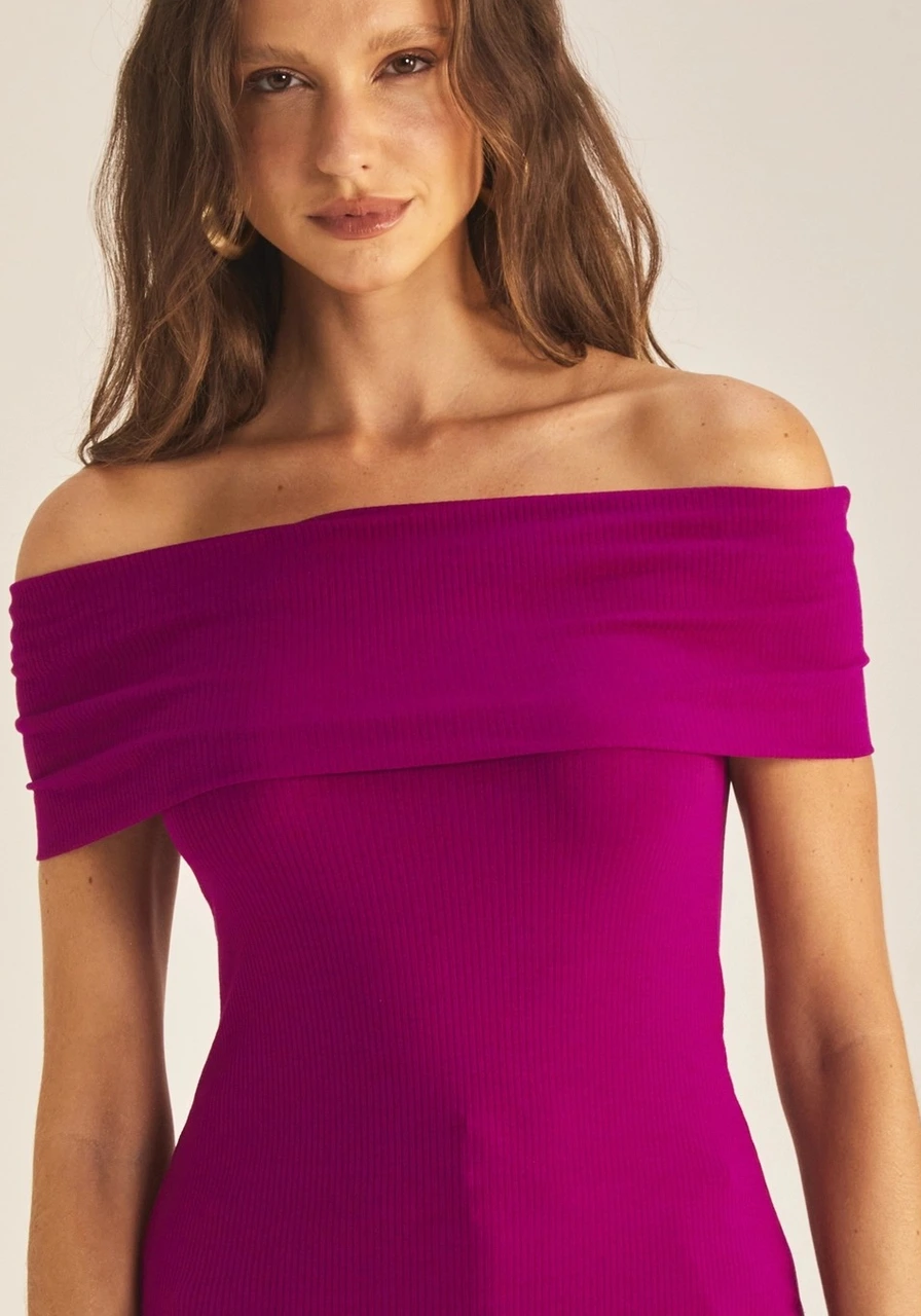 Blusa Feminina Slim Ombro a Ombro Canelada Roxo Strong Ref 15412