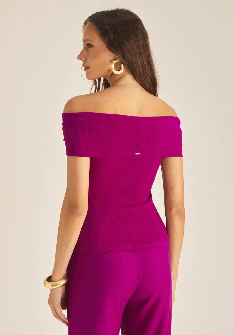 Blusa Feminina Slim Ombro a Ombro Canelada Roxo Strong Ref 15412