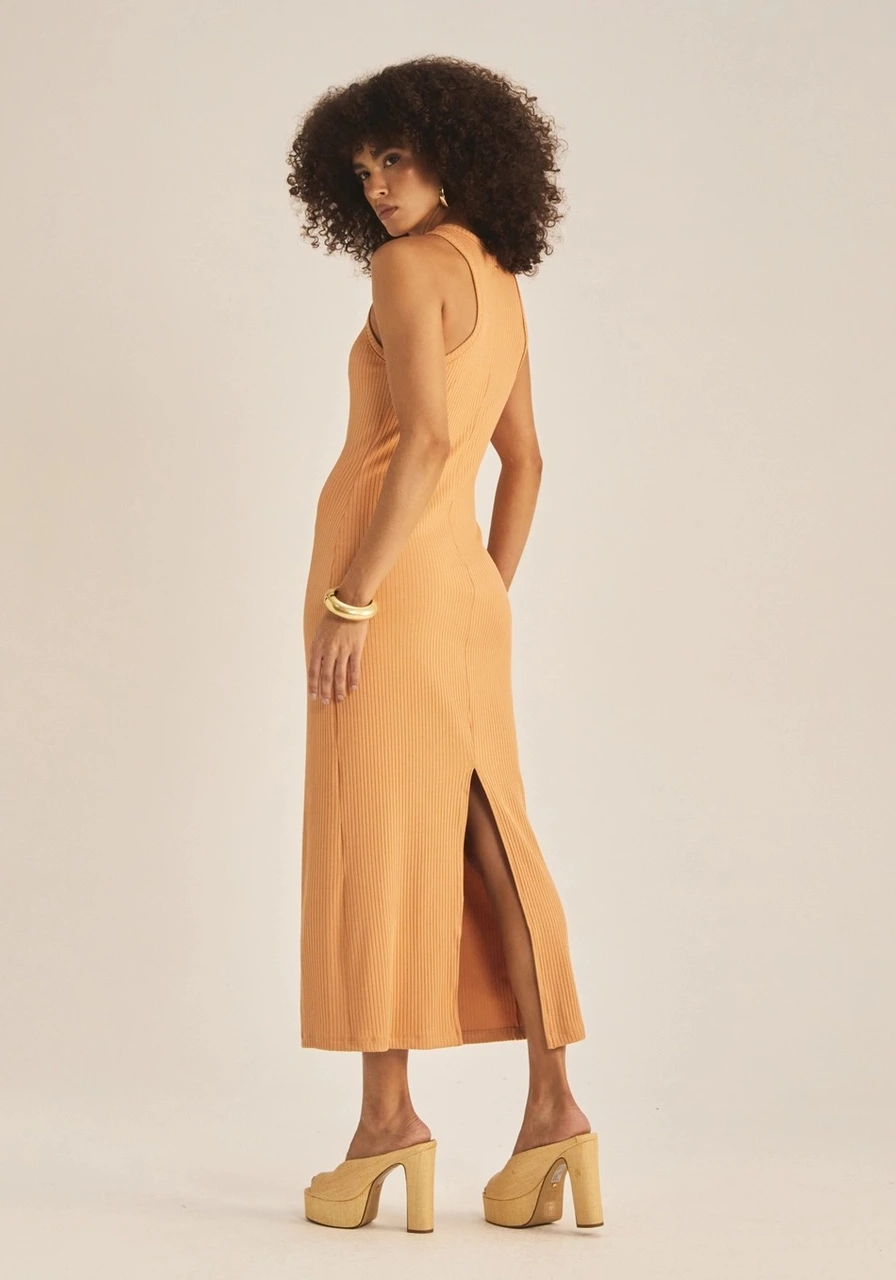 Vestido Canelado Bege Nude Brick Ref 15639