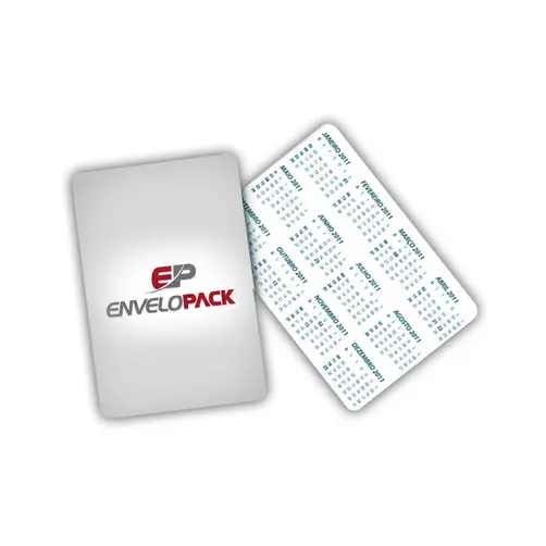 CALENDÁRIO DE BOLSO - PAPEL COUCHÉ 300G - VERNIZ UV TOTAL FRENTE  - 10 UNID