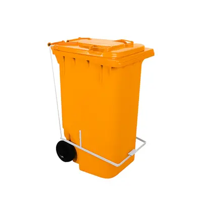 Contêiner de Lixo ou Lixeira 240 Litros Com Pedal Laranja
