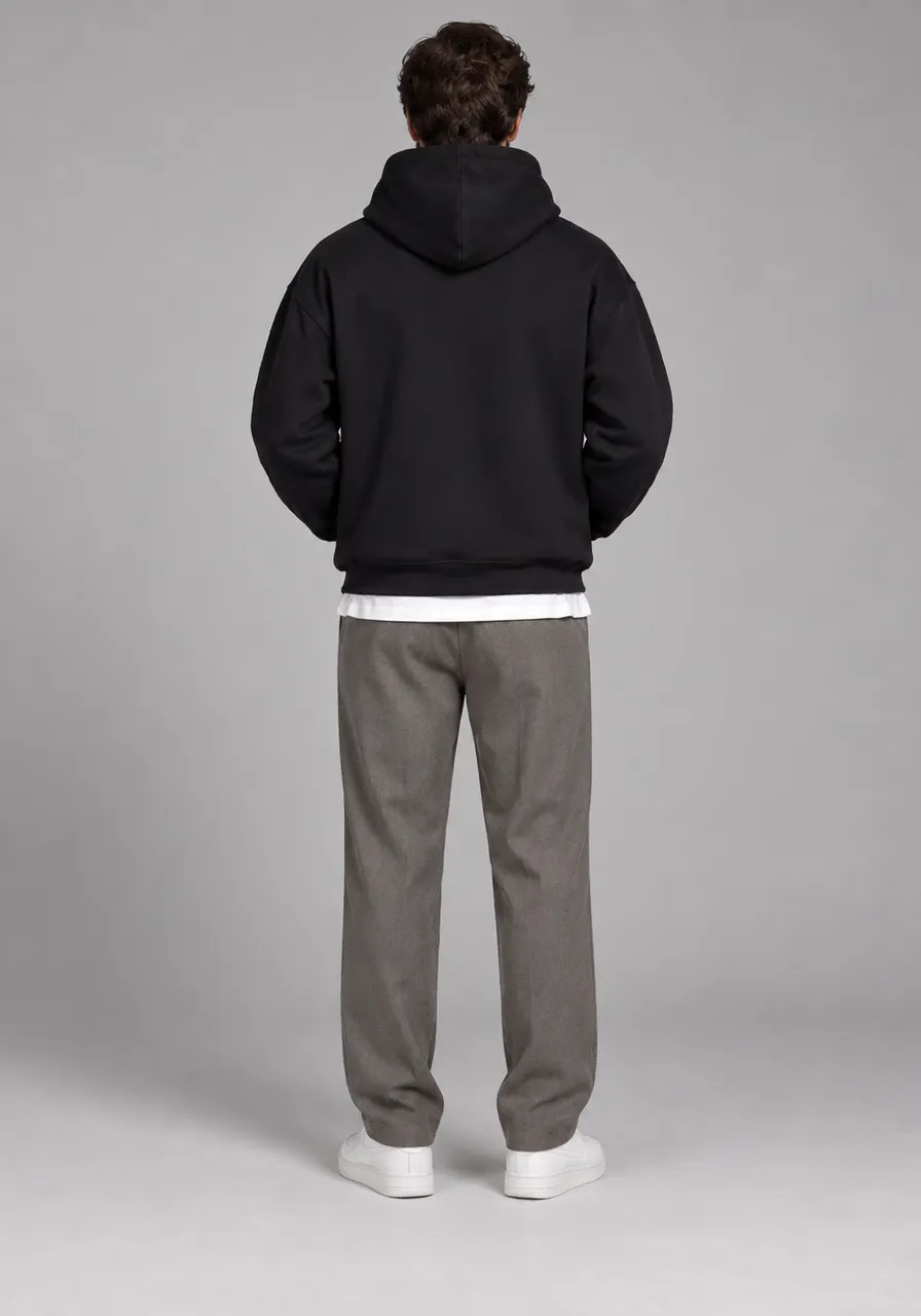 Moletom Masculino Oversized Preto com Capuz e Bolso Canguru