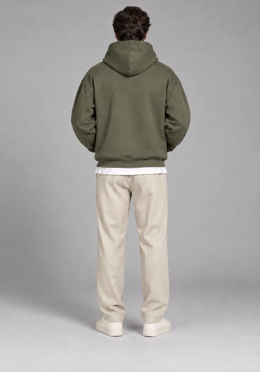 Moletom Masculino Oversized Verde Oliva com Capuz e Bolso Canguru