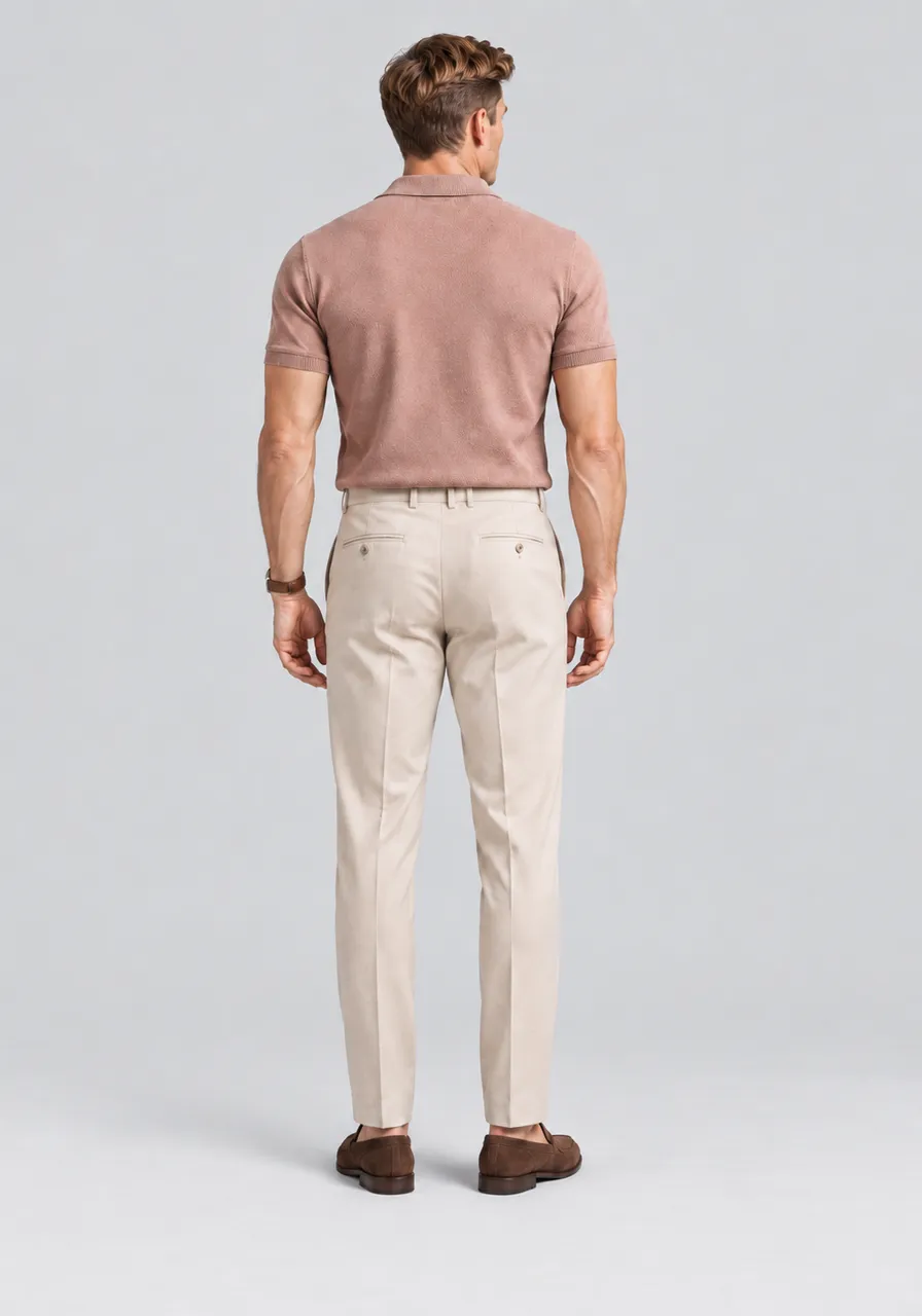 Camisa Polo Masculina Slim Fit Rosé com Detalhes Contrastantes