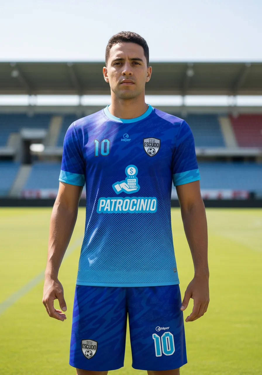 Uniforme de Futebol Personalizado Linha Aurora — Camisa e Calção Azul e Roxo