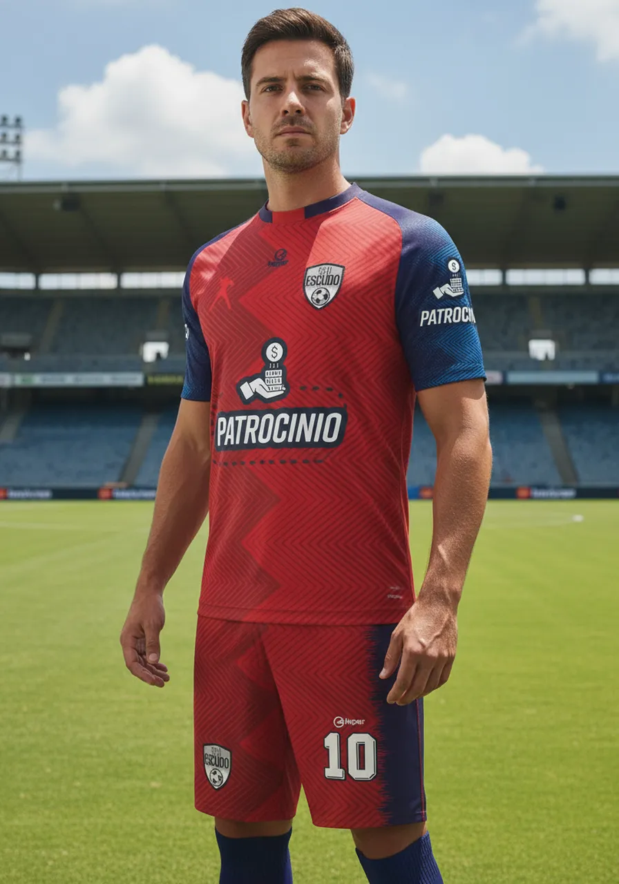 Uniforme de Futebol Personalizado Linha Pulso — Kit Completo Vermelho e Marinho