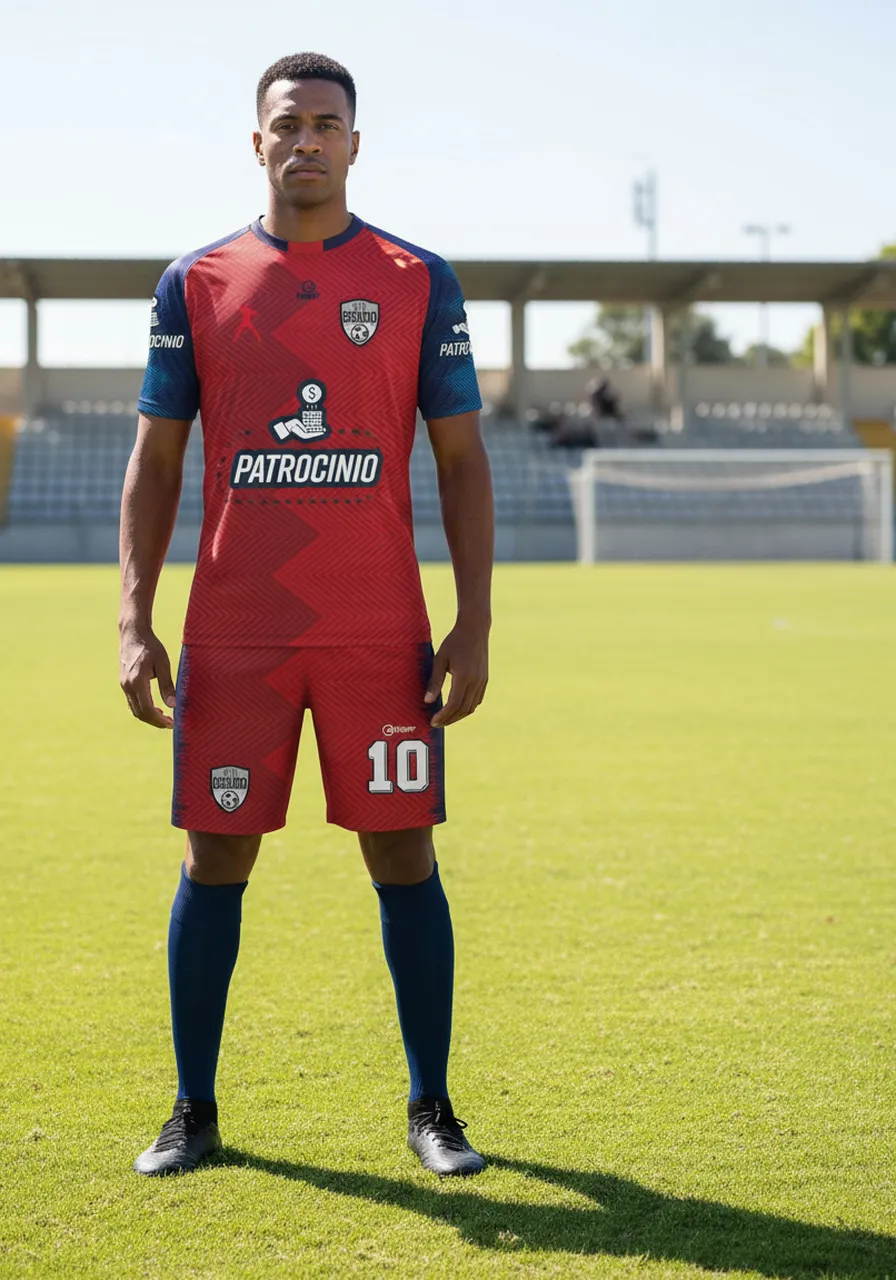 Uniforme de Futebol Personalizado Linha Pulso — Kit Completo Vermelho e Marinho