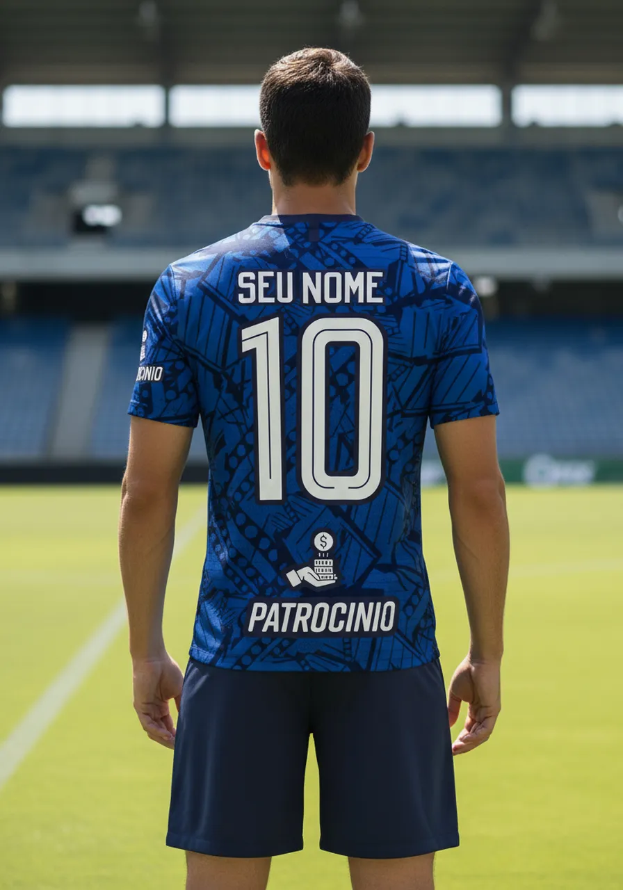 Uniforme de Futebol Personalizado Linha Fragmento — Camisa e Calção Azul Grafismo